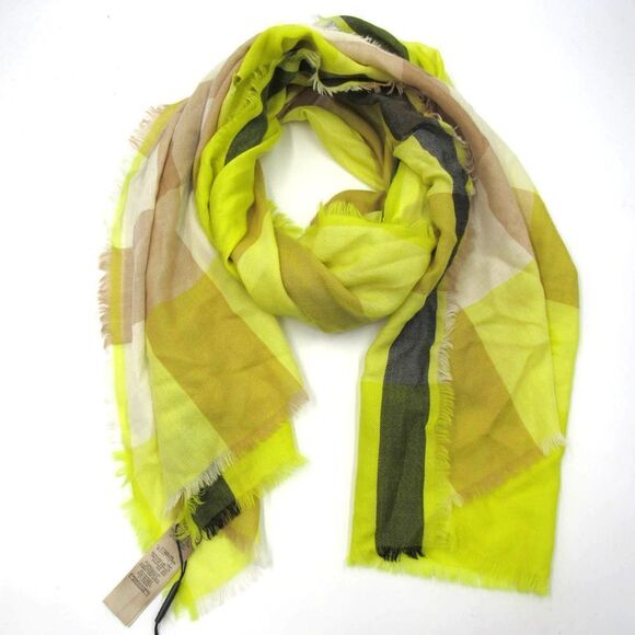 BURBERRY Fluro Lightweight Mega Check Cashmere Scarf In Bright Lemon DAMAGED